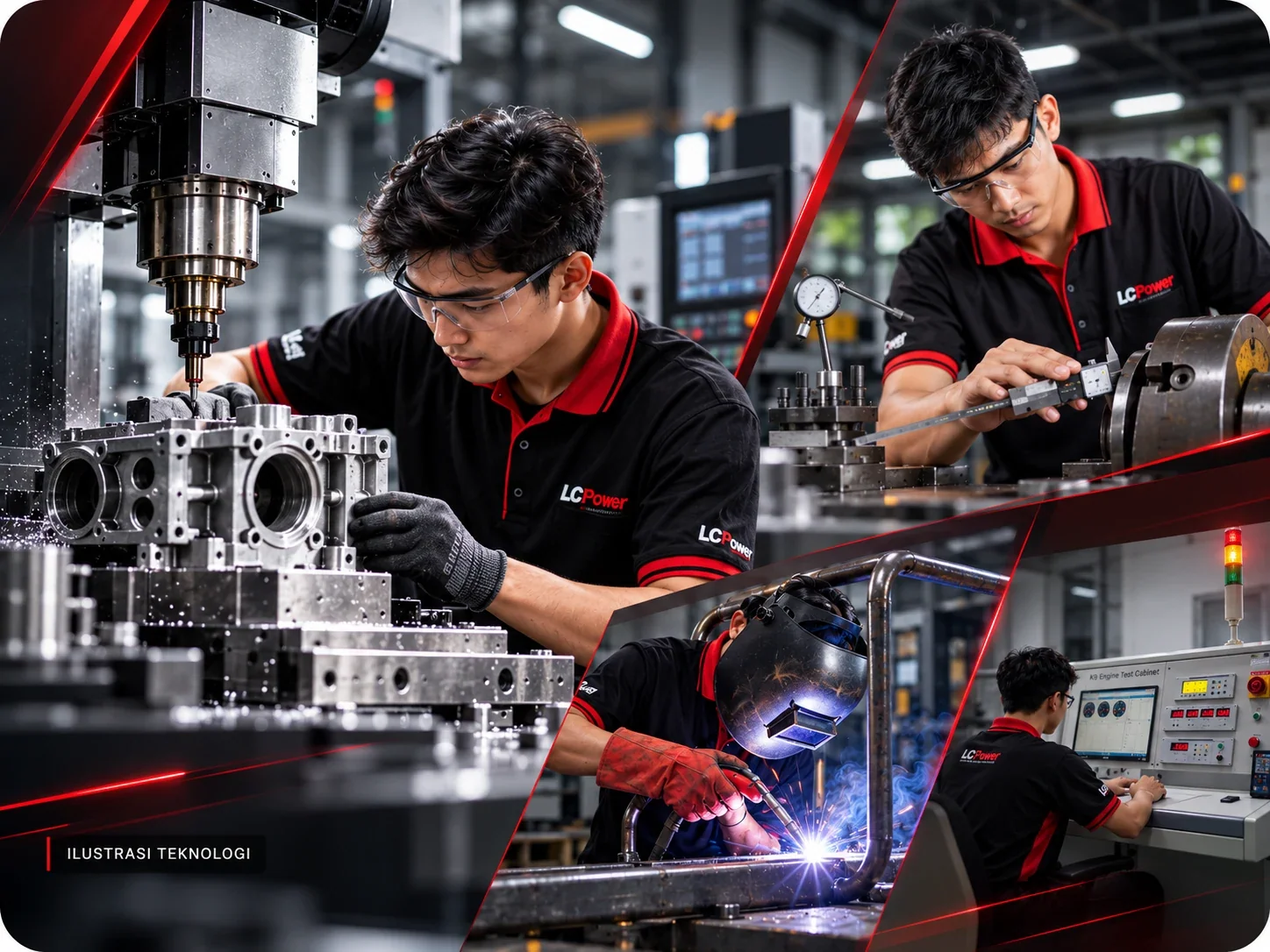 Ilustrasi proses manufaktur dan pengujian mesin